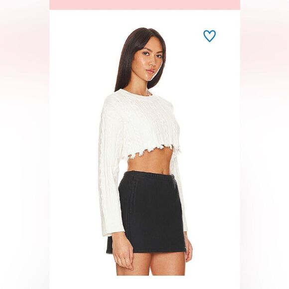 Superdown Adelita Crop Sweater Ivory white raw edge pullover top Revolve S NWT - Picture 3 of 12